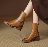Luciana | Elegante und zeitlosen Leder Stiefeletten mit Blockabsatz