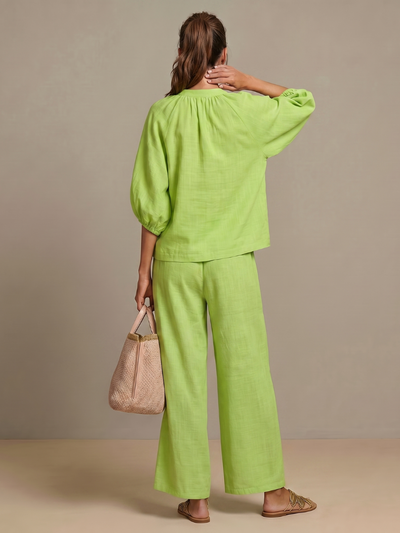 Nadia | Blouson Top Set – Leichte Bluse mit weitem Bein