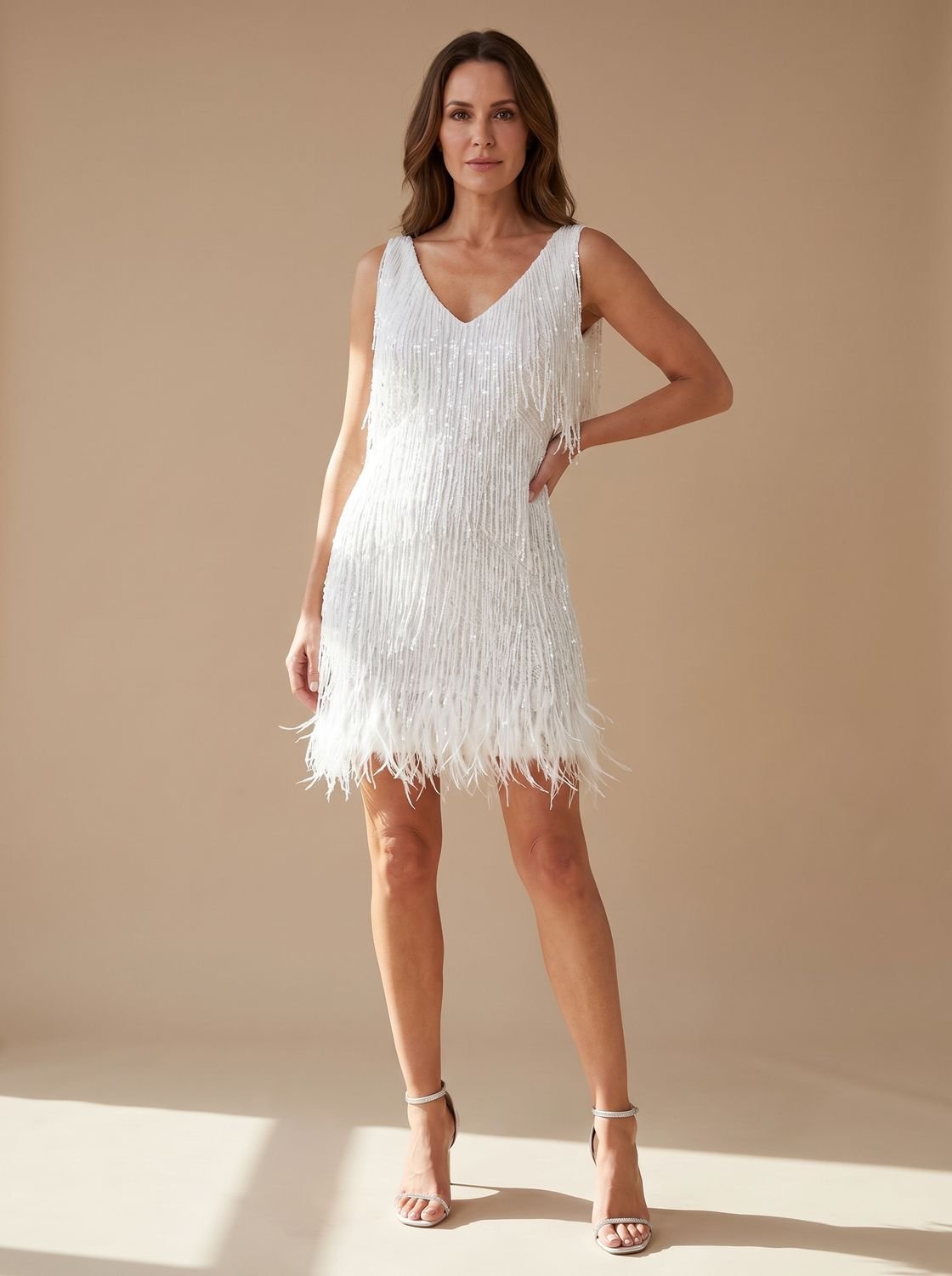 Layla | Mini Kleid mit Pailletten und Fransen – V-Ausschnitt für Frauen