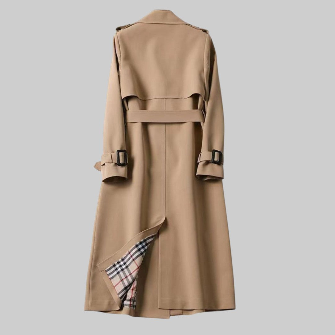 Evelyn | Langer und eleganter zweireihiger Damen Trenchcoat