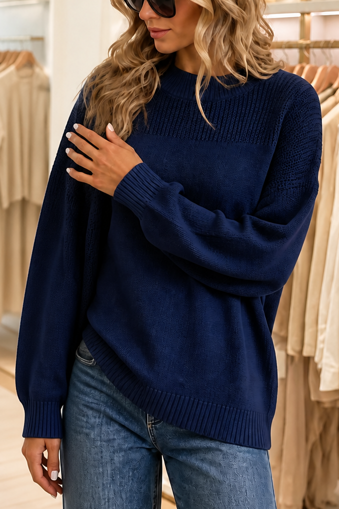 Cozelin | Oversized Knit Sweater in Navy Blue