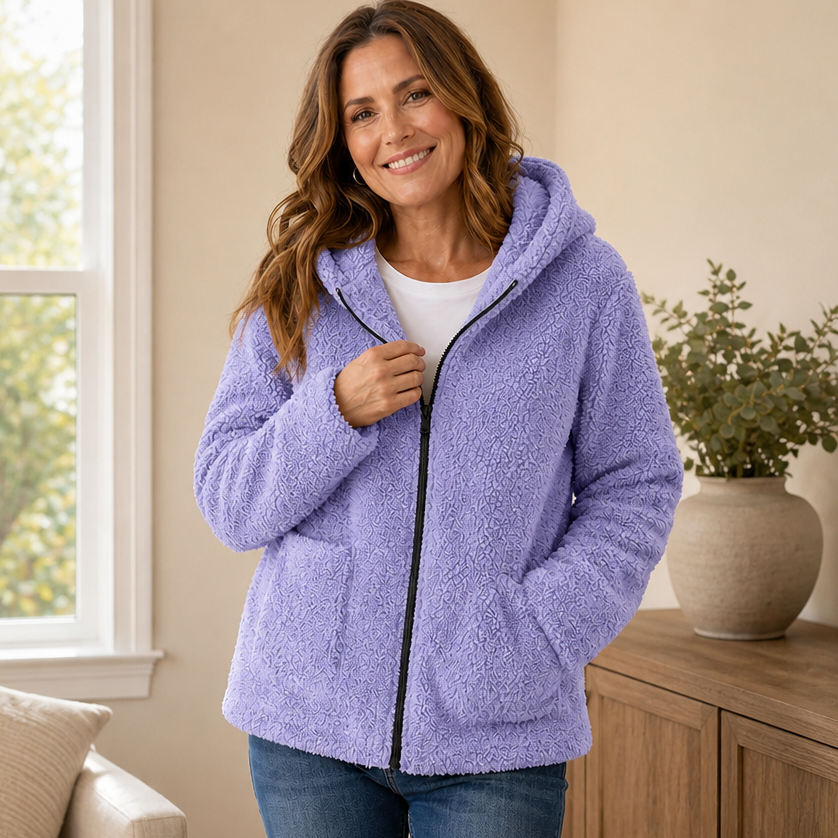 Cozyelle | Plush Fleece-Look Hooded Jacket – Stylishe Winterjacke für Frauen
