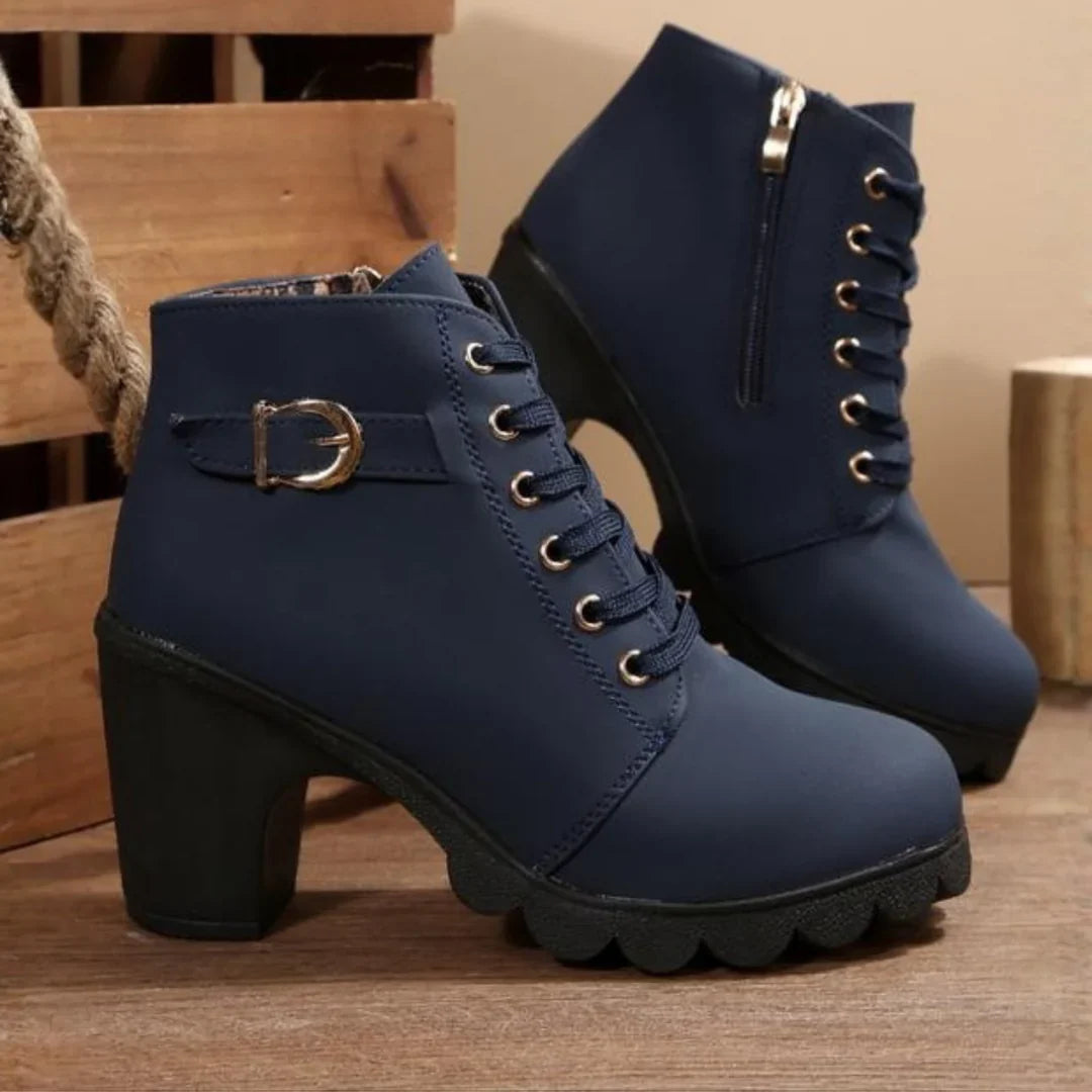 Claudia | Moderne Schnür Blockabsatz Stiefeletten mit Profilsohle