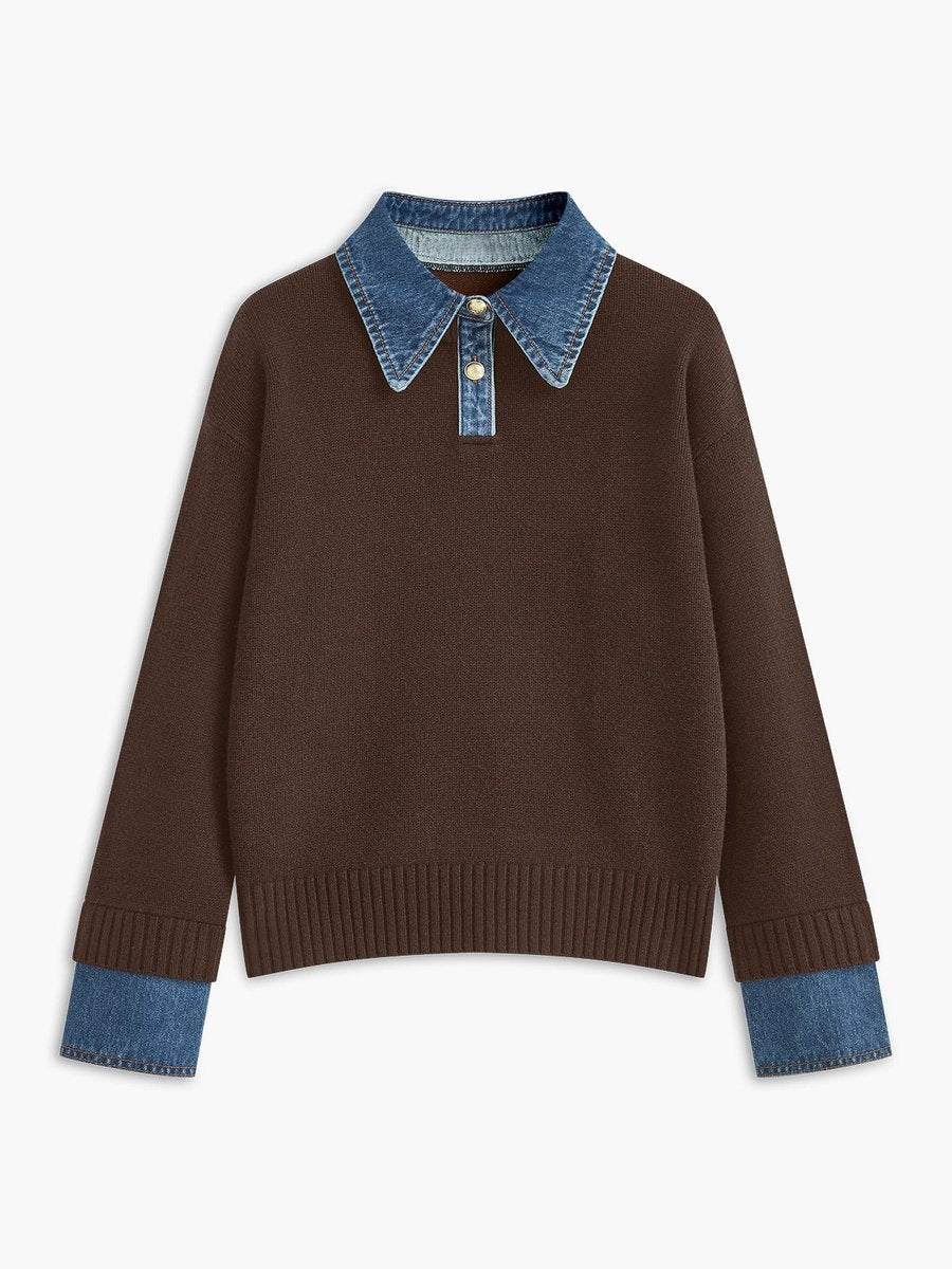 Amelie | 2-in-1 Sweater with Denim Collar and Metal Buttons
