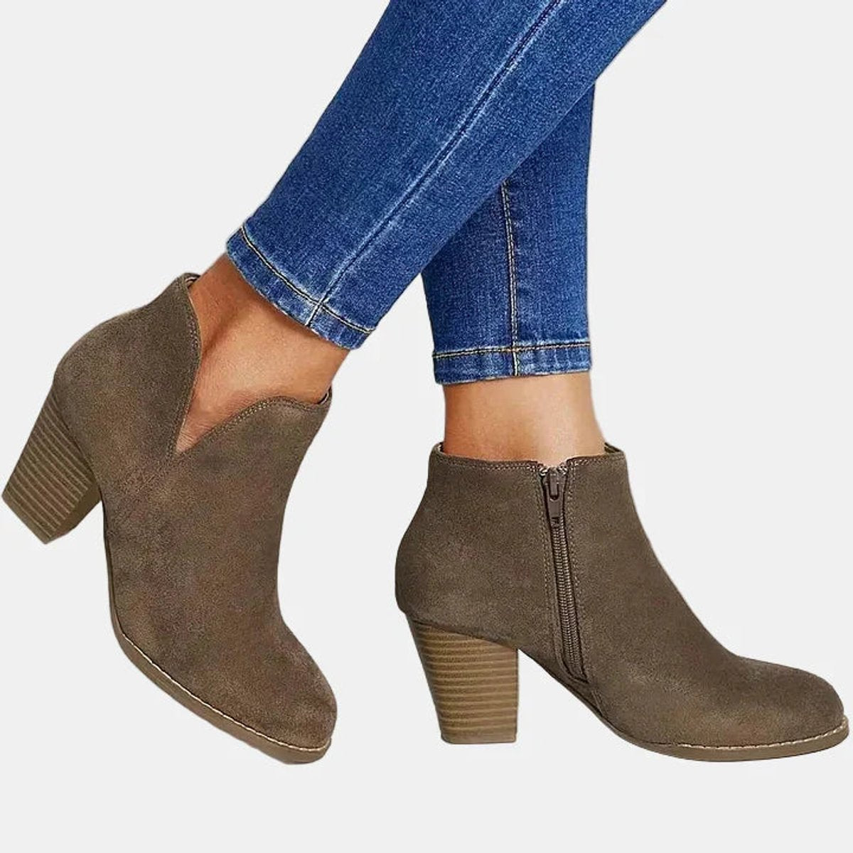 Seraphina | Elegante Veloursleder Stiefeletten mit Blockabsatz
