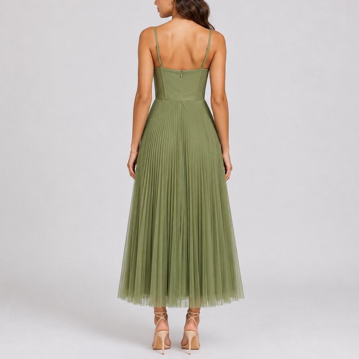Julia | Romantisches Herbsthochzeits-Midi-Kleid mit plissiertem Tüll