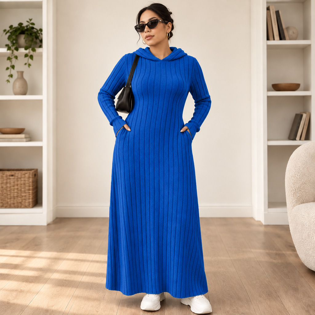 Ribwarm | Hoodie-Maxikleid aus Rippenstrick