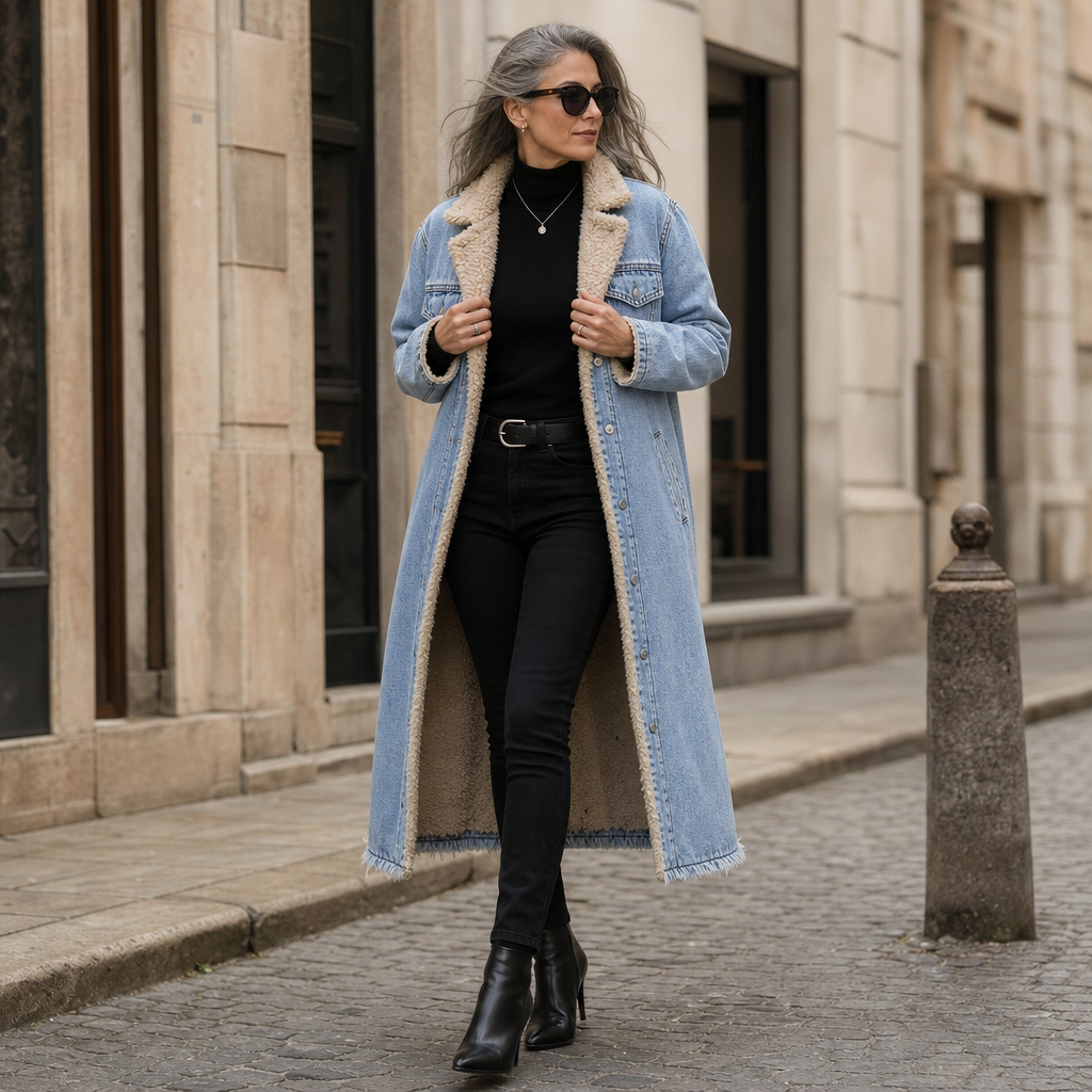 Denora | Denim Coat – Mit Warmem Teddy-Fleece-Futter