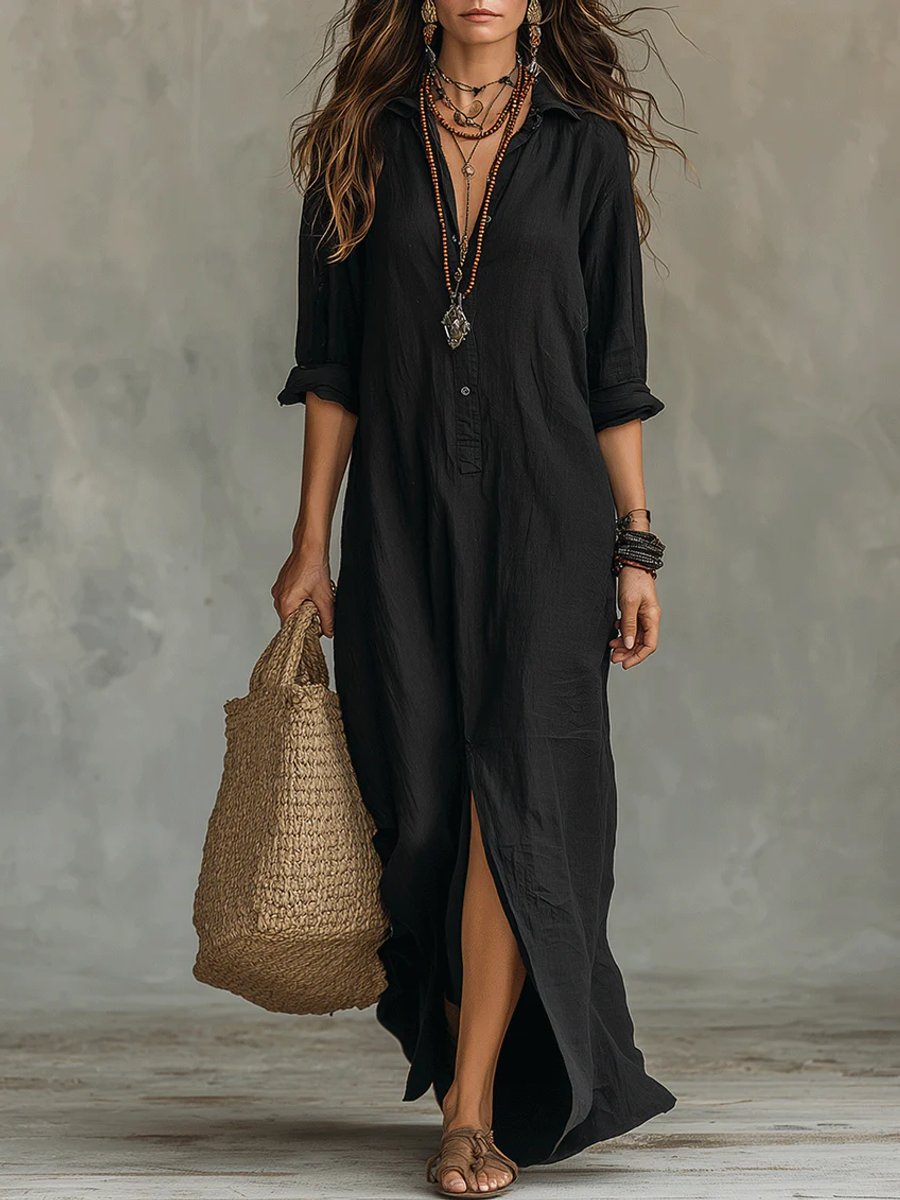 Emma | Stilvolles und vielseitiges Langarm Maxi Shirtkleid