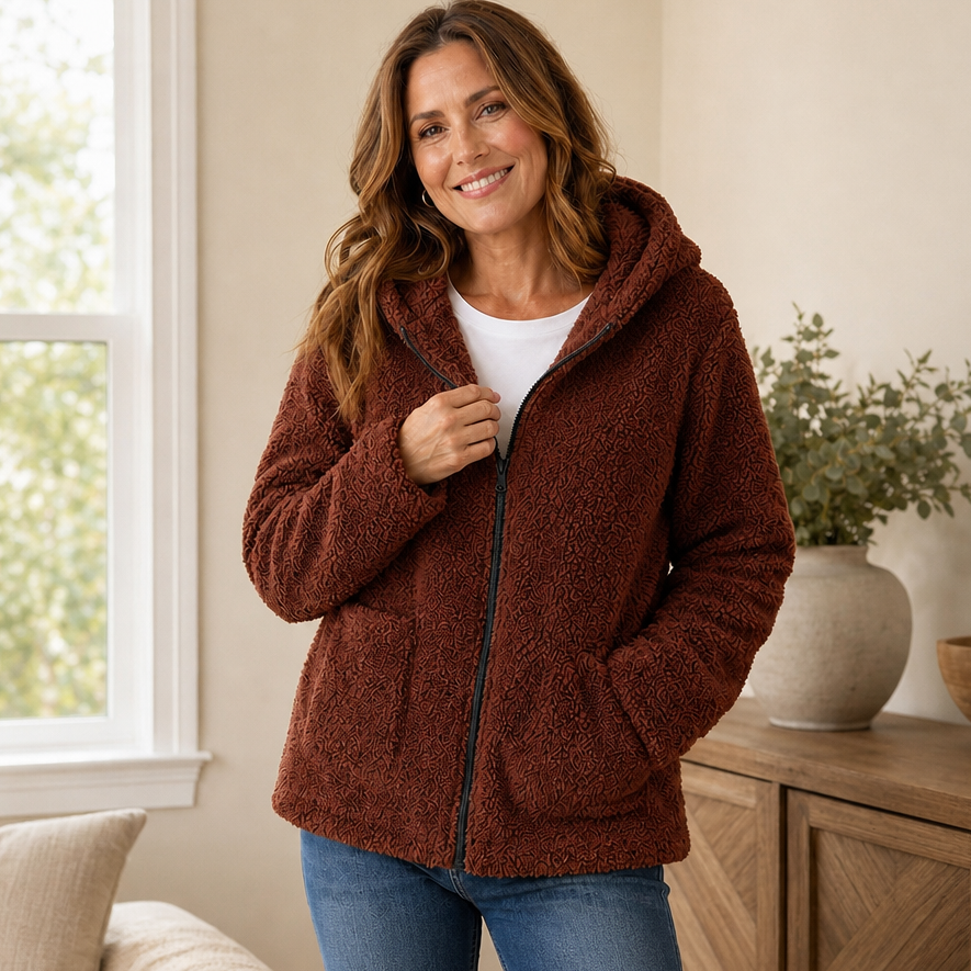 Cozyelle | Plush Fleece-Look Hooded Jacket – Stylishe Winterjacke für Frauen