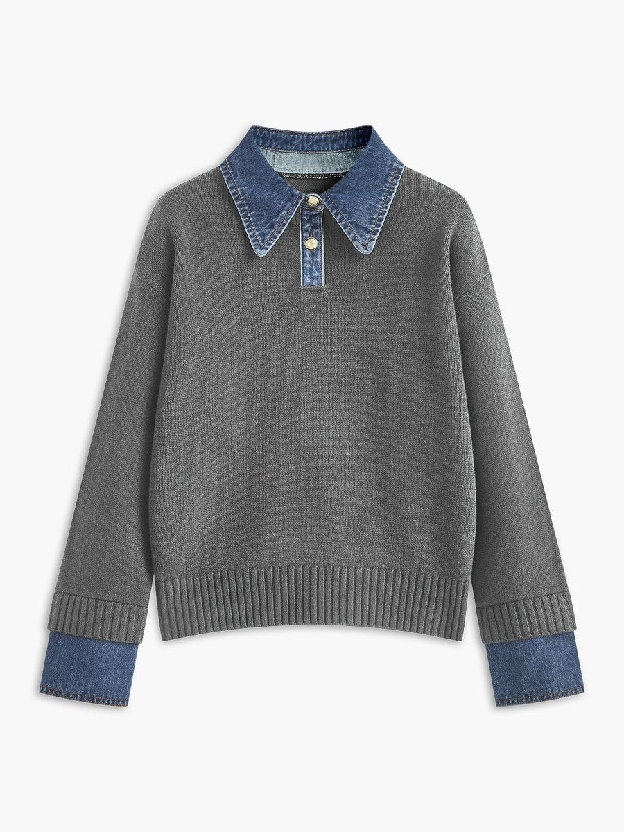 Franziska | Eleganter und stilvoller Damen Strickpullover mit Jeanskragen
