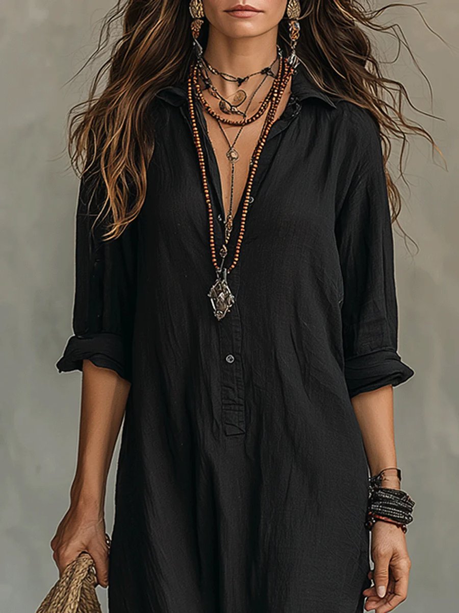 Emma | Stilvolles und vielseitiges Langarm Maxi Shirtkleid
