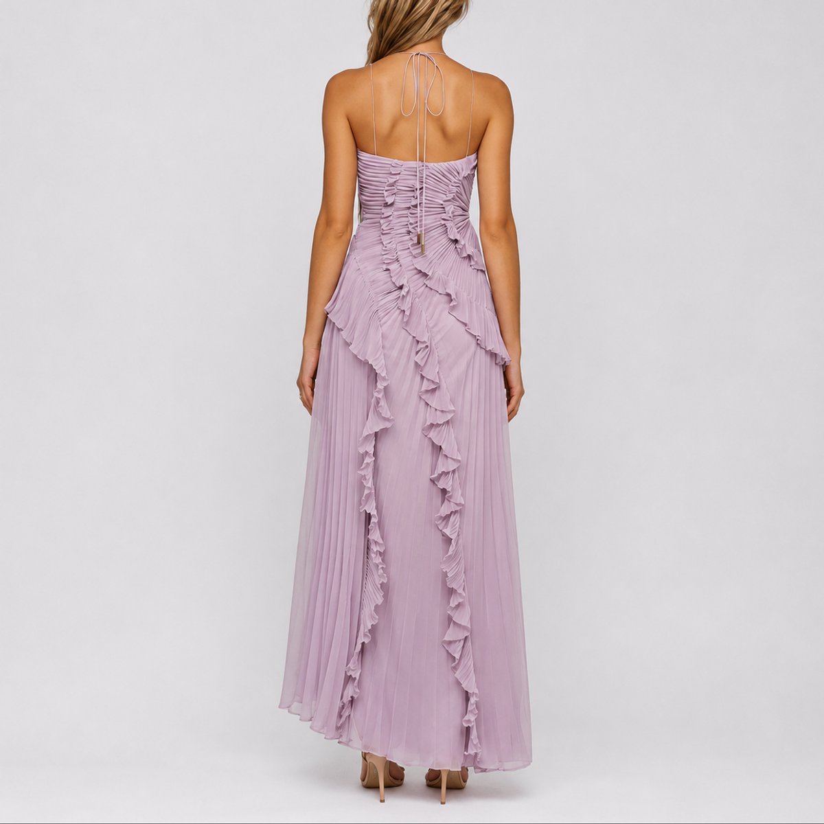 Kerstin | Elegantes Herbsthochzeits Maxikleid mit plissierten Rüschen
