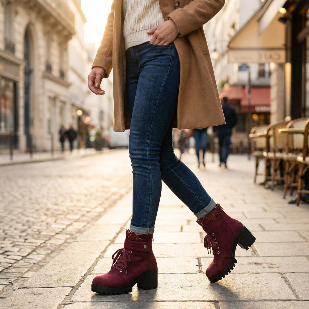 Lacelle | Ankle Boots – Romantischer Wildleder-Look mit Spitzenrand
