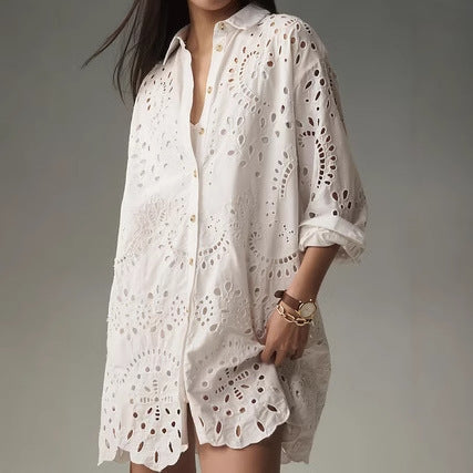 Johanna | Bequemes und elegantes Lochmuster Tunika Hemd