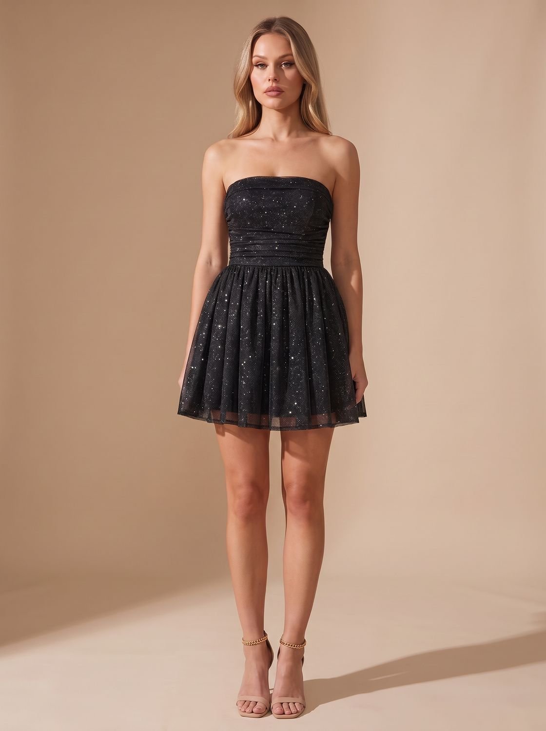 Mia | Glitter Mini Dress für Frauen – Strapless Partylook