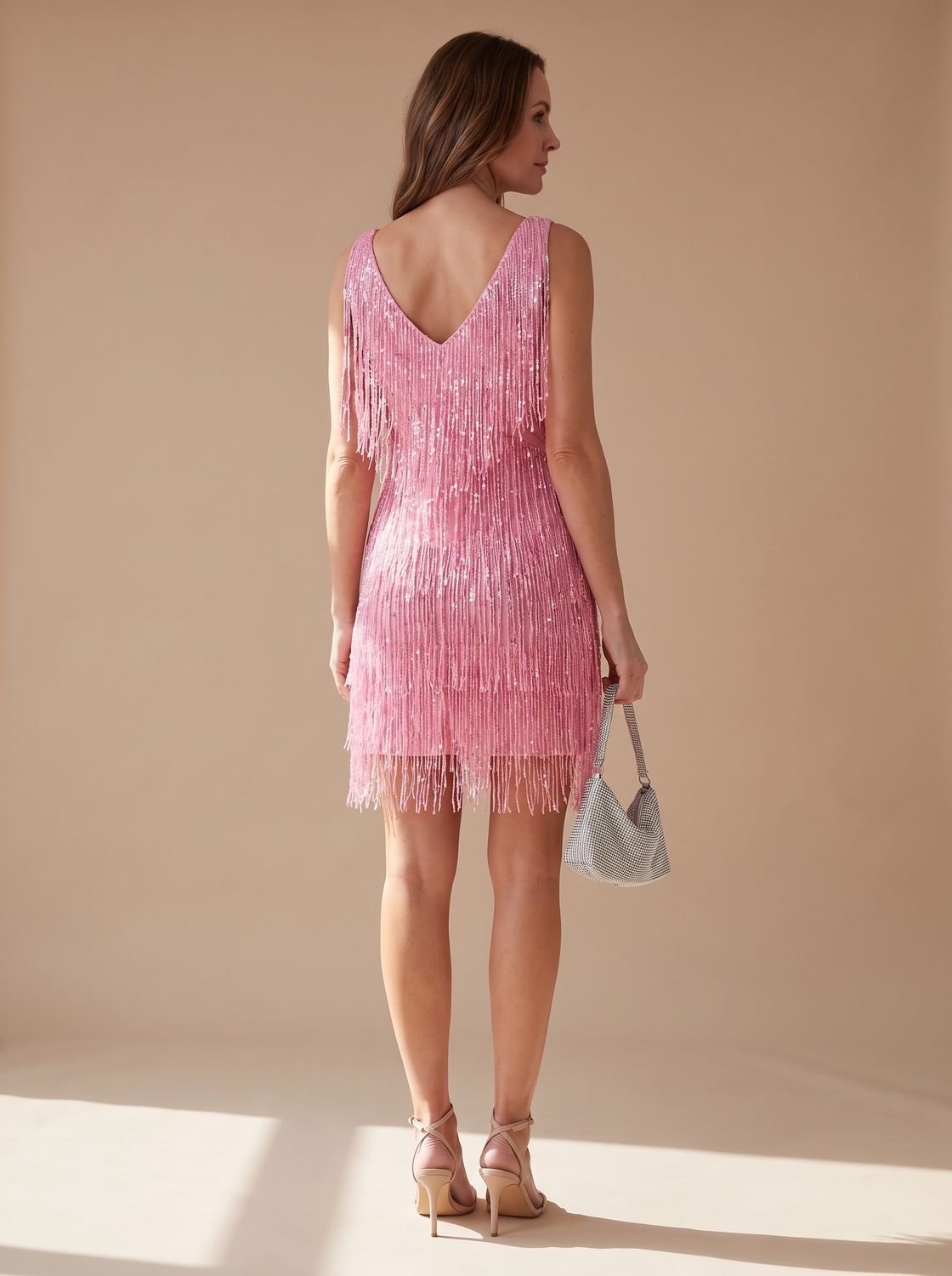 Layla | Mini Kleid mit Pailletten und Fransen – V-Ausschnitt für Frauen