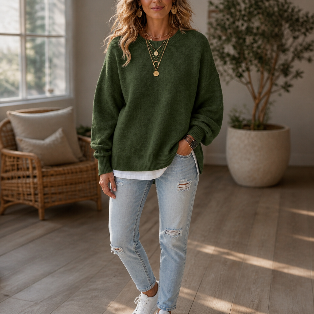 Wearbella | Chunky Knit Sweater – Drop-Shoulder Lantern Sleeve