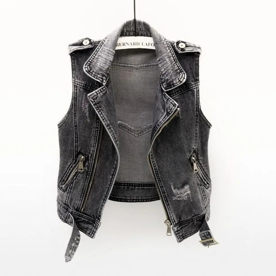 Benjamin | Markante Vintage Denim Weste im Biker Stil