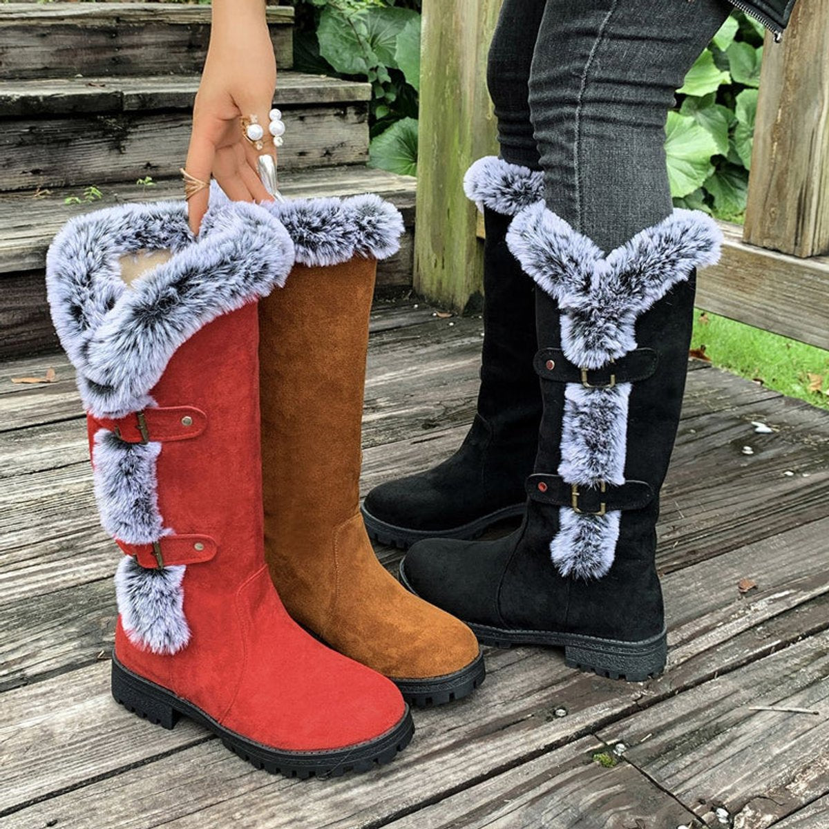 Fiona | Stilvolle und warme kniehohe Kunstwildleder Stiefel