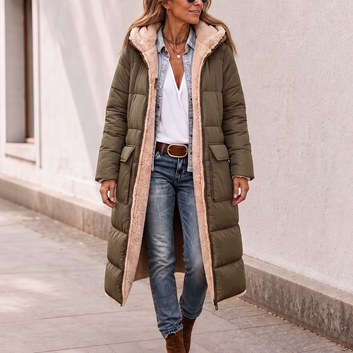 Veluna | Wende Wintermantel – Praktischer Sherpa-Look für Frauen