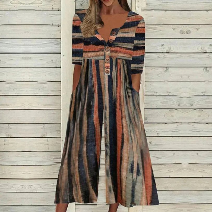 Leonie | Culotte Jumpsuit – Damen Kurzarm mit Knopfleiste