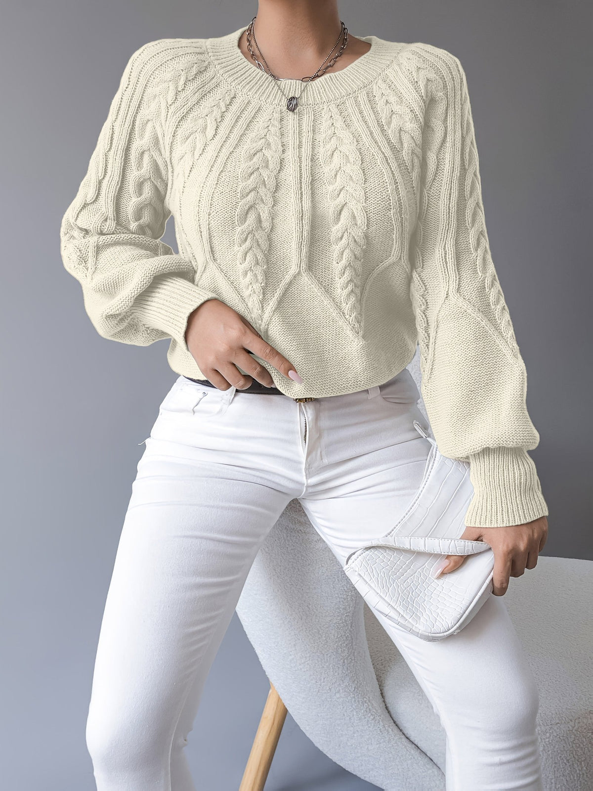 Sabine | Cable-Knit Sweater für Frauen mit Lantern Sleeves