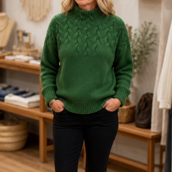 Cozette | Gebreide Kabeltrui met Hoge Hals