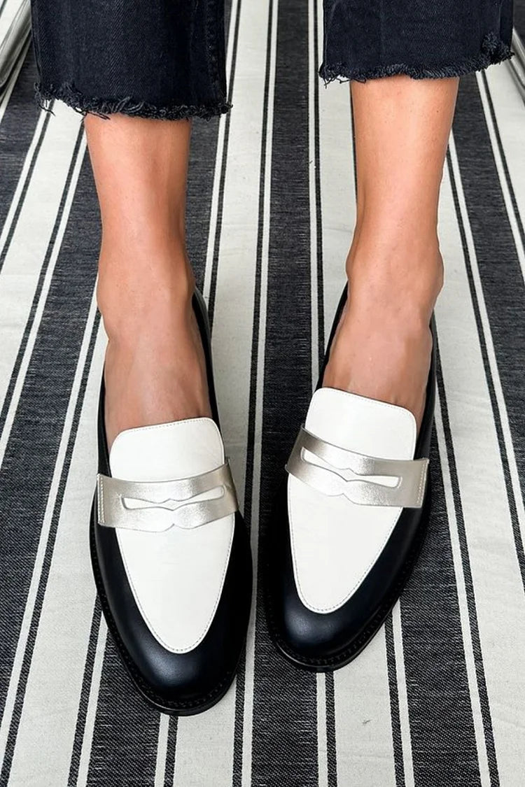 Elena | Elegante und Moderne Zweifarbige Loafer Mit Metallic-Akzent