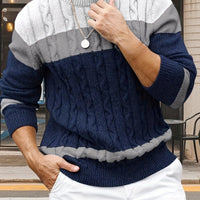 Markus | Zeitloser Strickpullover mit Zopfmuster und Color-Block-Design