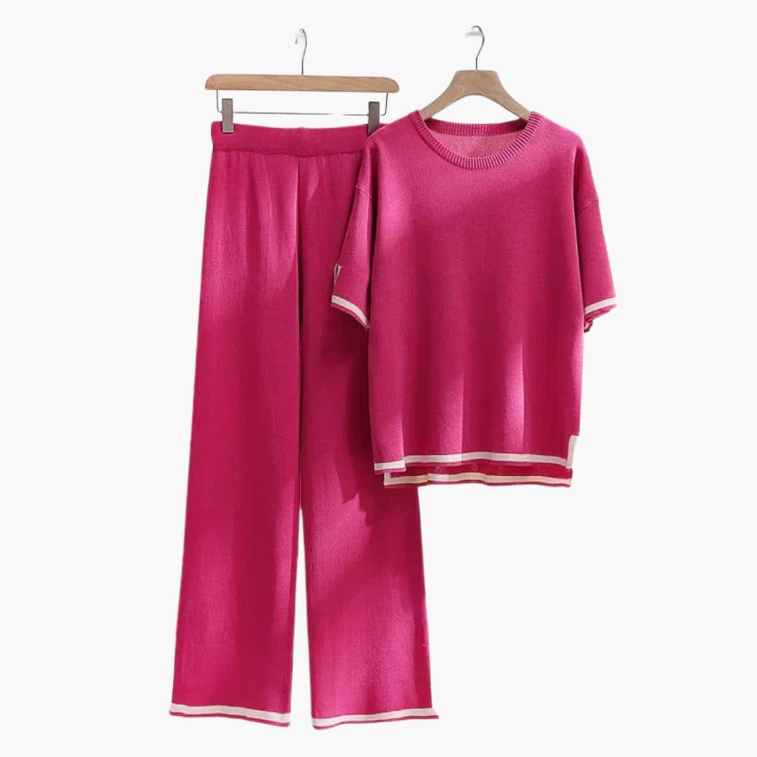 KnitStyle | Knit Set – Relaxed Short-Sleeve Top and Wide-Leg Trousers for Women