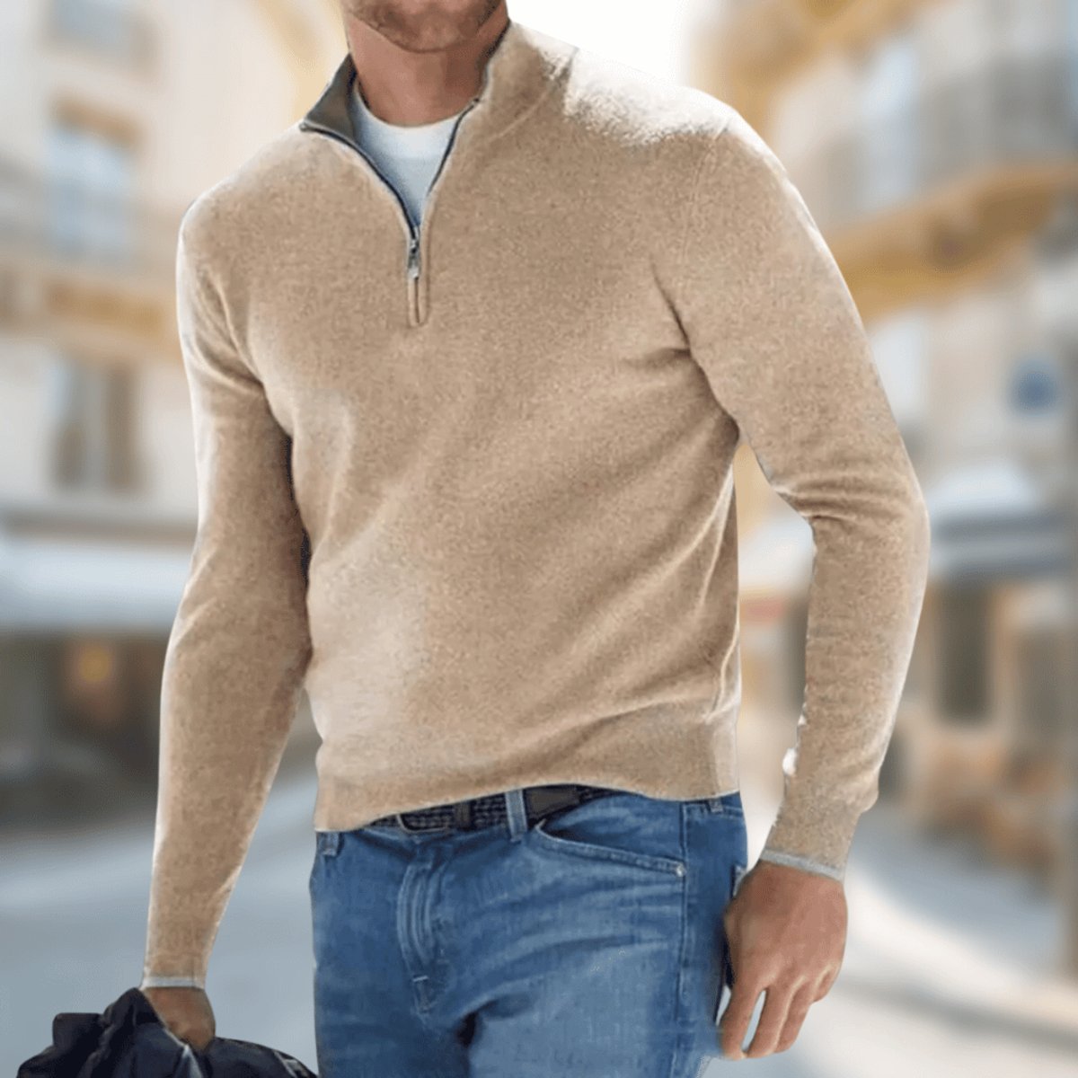 Maximilian | Leichter und stilvoller Viertelreißverschluss Strickpullover