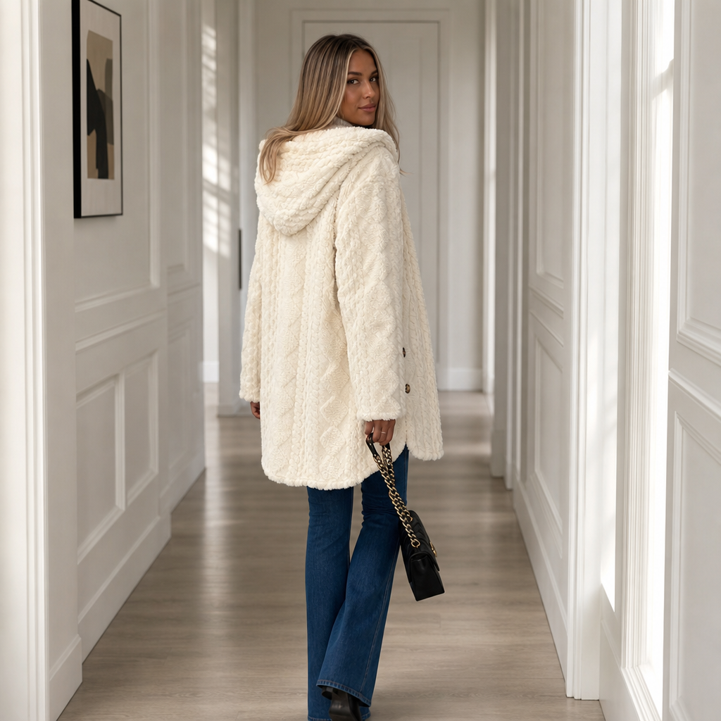 Wearbella | Diamond Jacquard Plush Hooded Coat – Elegantes Design für Damen