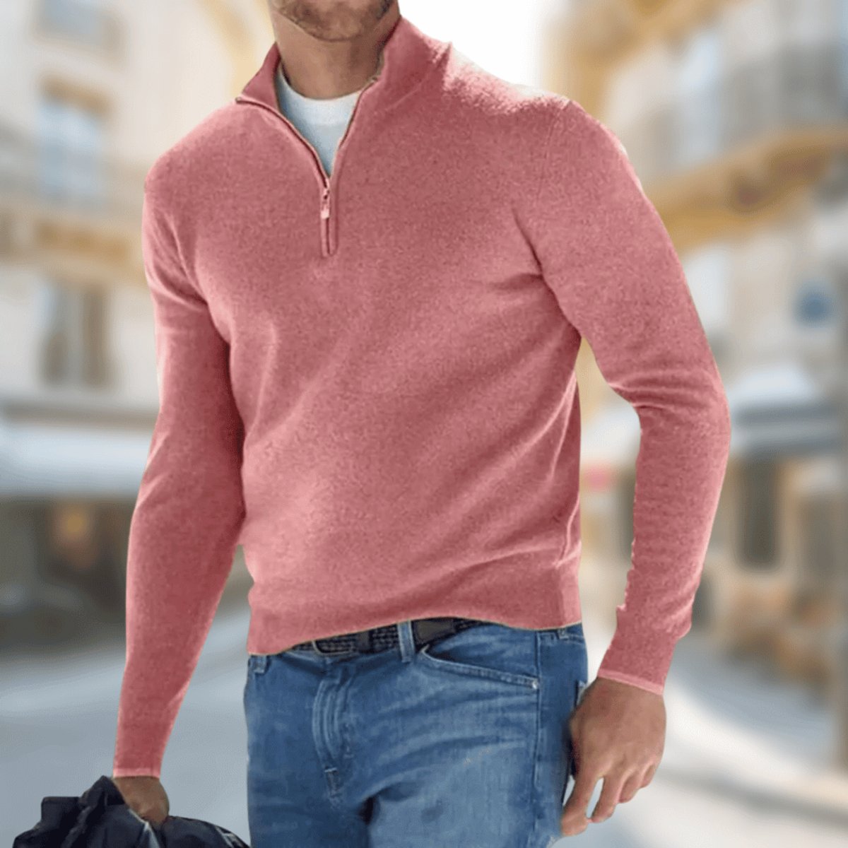 Maximilian | Leichter und stilvoller Viertelreißverschluss Strickpullover