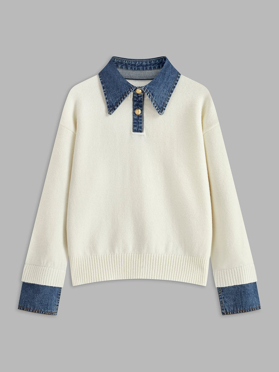Franziska | Eleganter und stilvoller Damen Strickpullover mit Jeanskragen