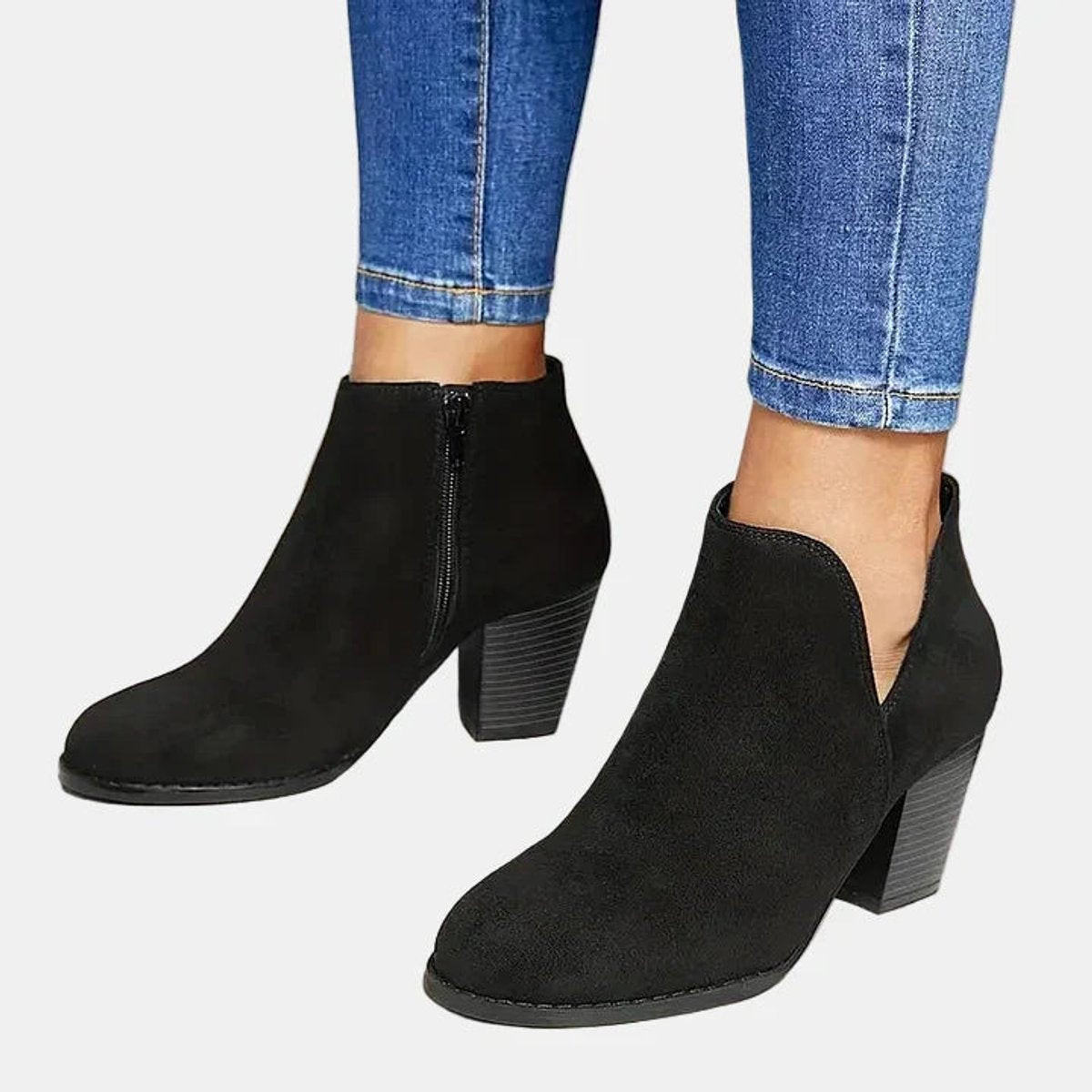 Seraphina | Elegante Veloursleder Stiefeletten mit Blockabsatz