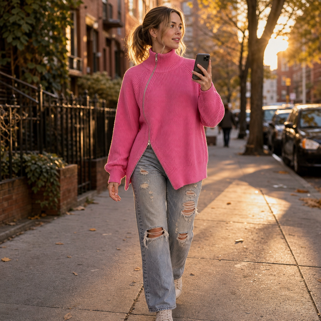 Wearbella | Asymmetrische Rits Ribbed Trui