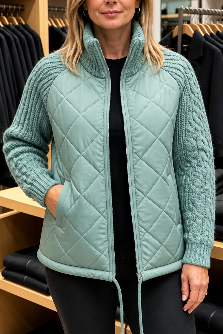 Knitpuff | Quilt Puffer Jacket met Gebreide Panelen