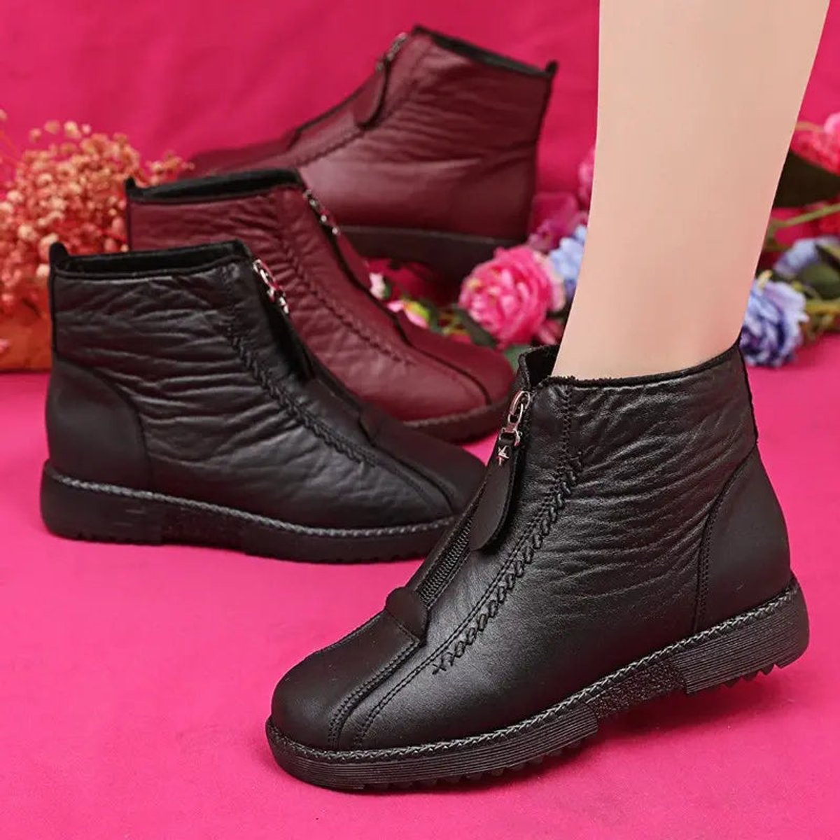 Adelina | Gefütterte Leder-Stiefeletten für warme Wintertage