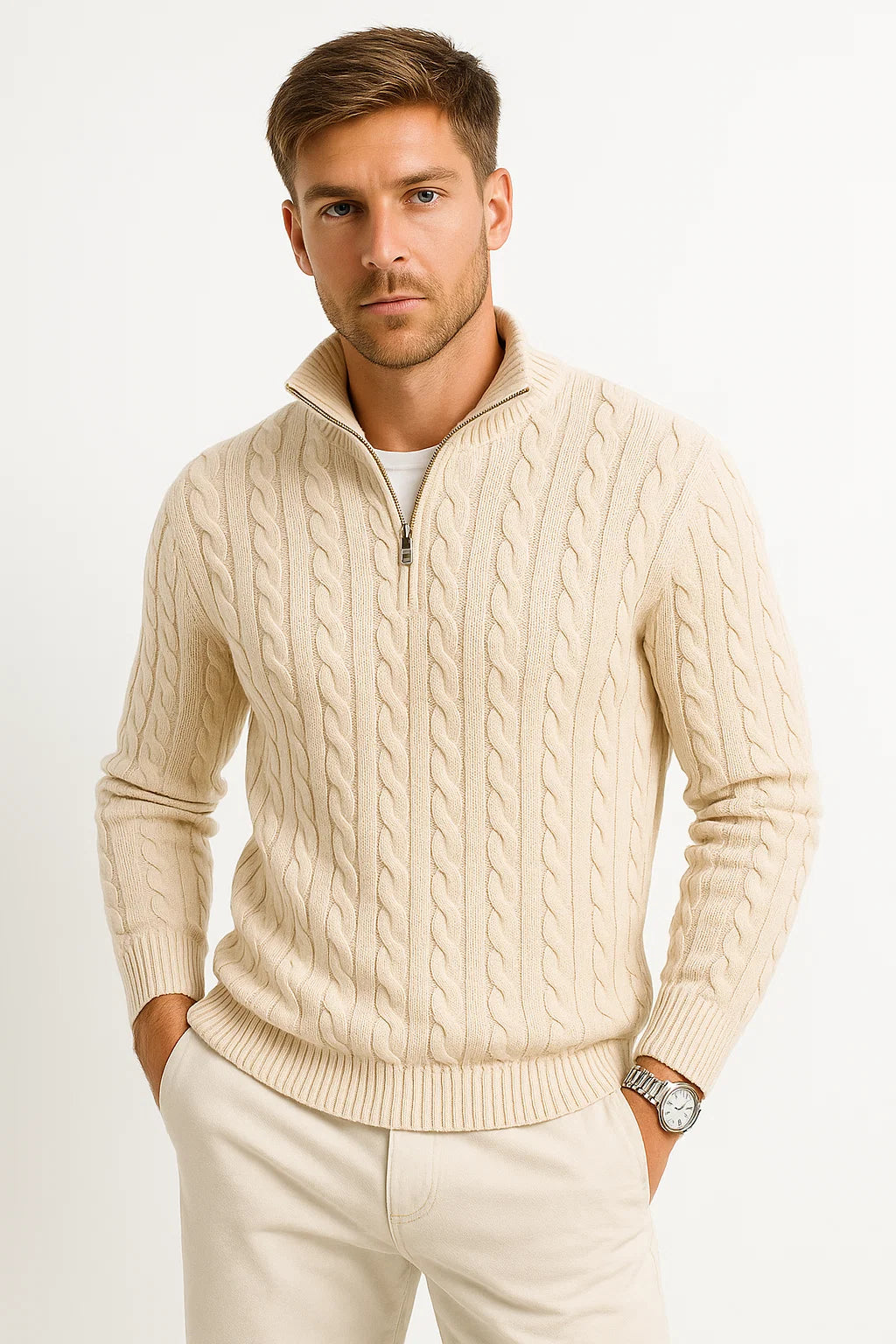 Felix | Klassischer und bequemer Herren Zopfmuster Strickpullover