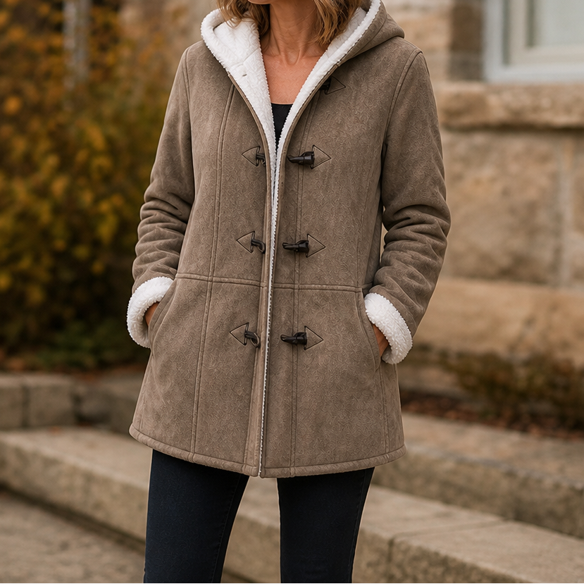 Plushbelle | Faux Shearling Hooded Winter Coat – Warm und Elegant