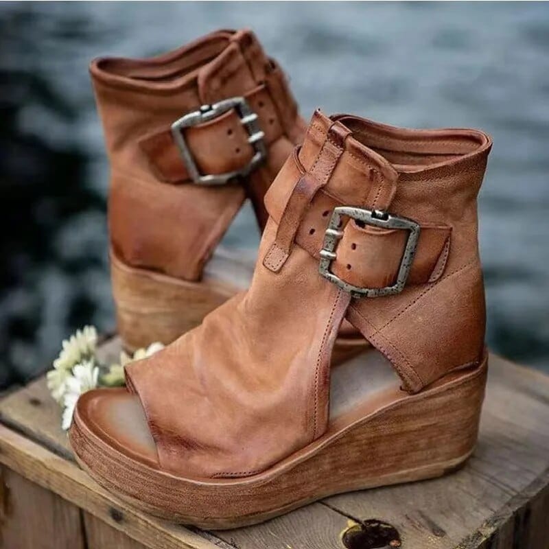 Luna | Moderne Keilabsatz Stiefeletten mit offenem Zehenbereich