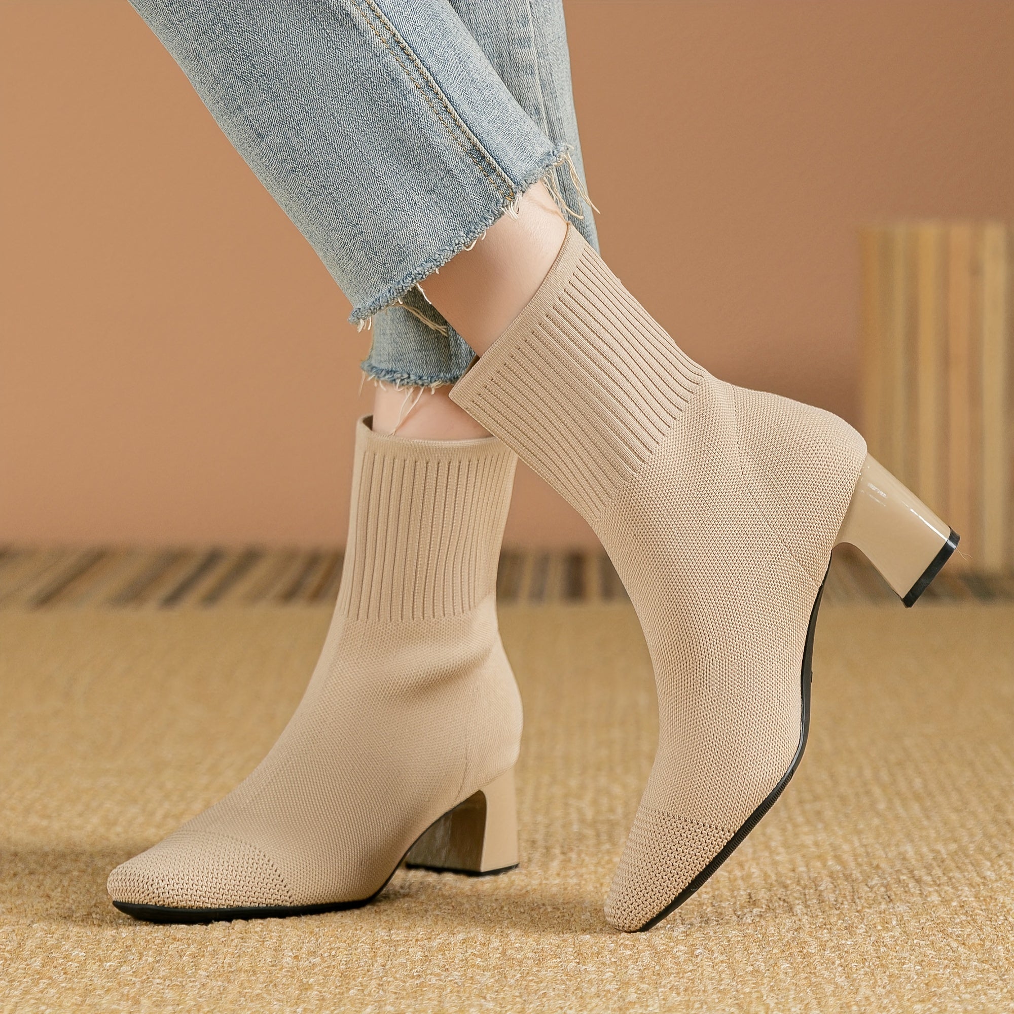 Clara | Moderne Strick-Stiefeletten mit Blockabsatz