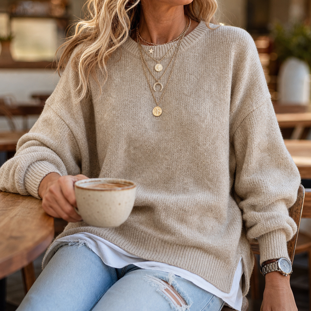 Wearbella | Chunky Knit Sweater – Drop-Shoulder Lantern Sleeve