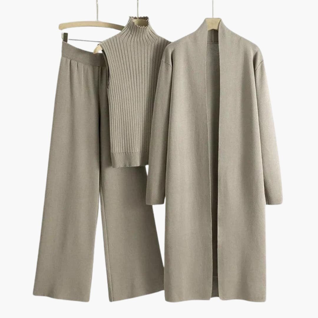 Knitwear | Three-Piece Knit Set with Sleeveless Roll Neck and Wide-Leg Trousers