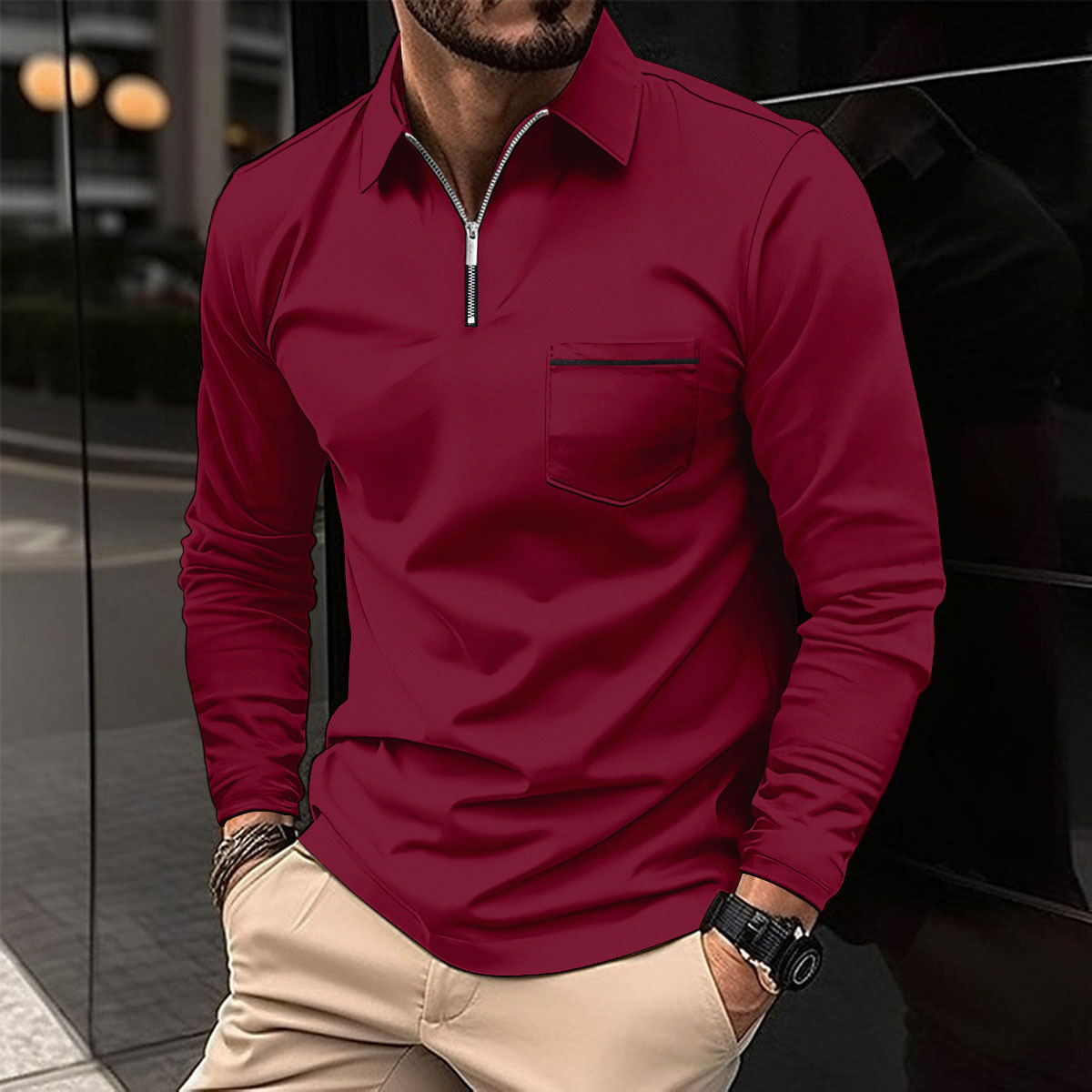 Max | Langarm-Polohemd mit Brusttasche – Klassischer Stil für Herren