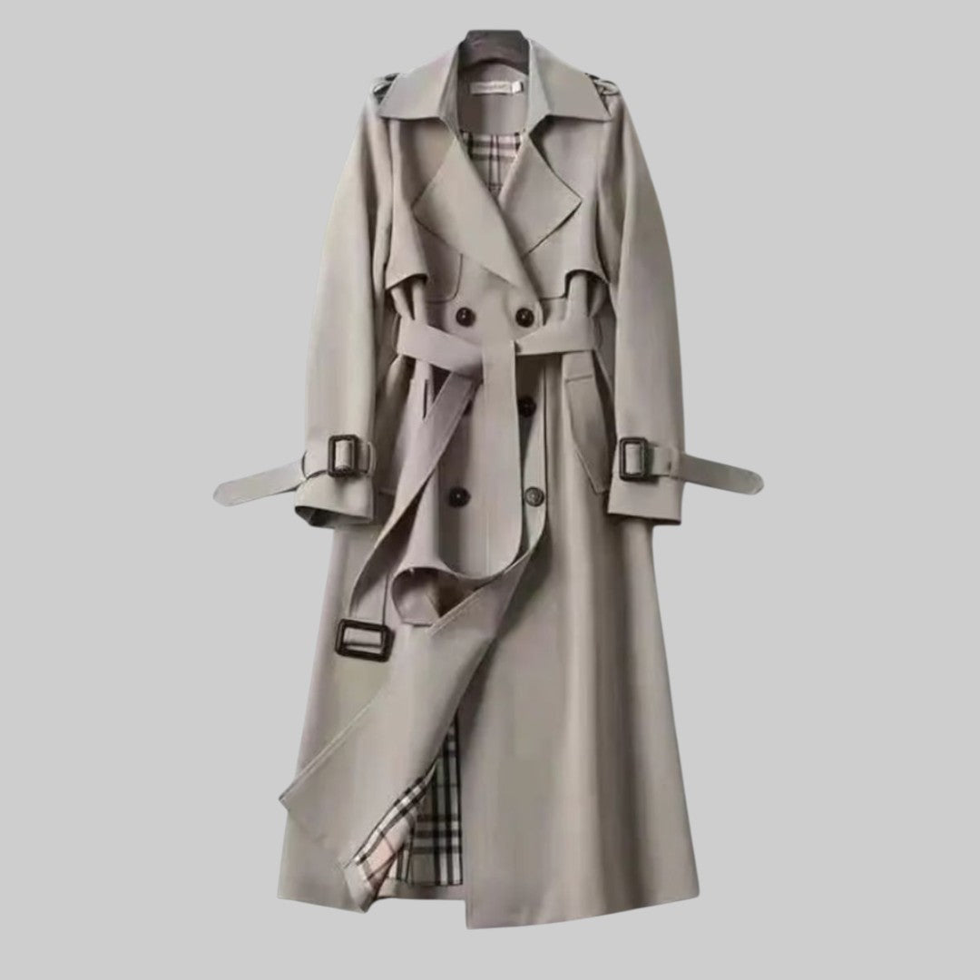 Evelyn | Langer und eleganter zweireihiger Damen Trenchcoat