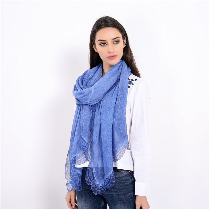 Drune | Linen Scarf with Lace Trim – Elegant Oversized Wrap