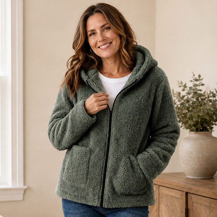 Cozyelle | Plush Fleece-Look Hooded Jacket – Stylishe Winterjacke für Frauen