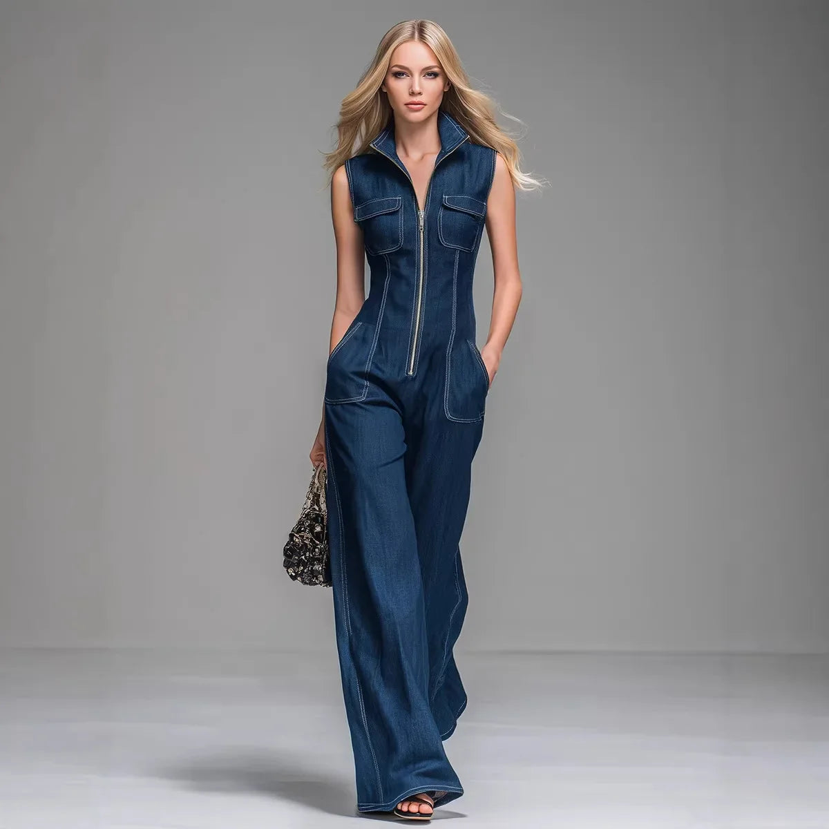 Isabella | Eleganter High Waist Denim Jumpsuit